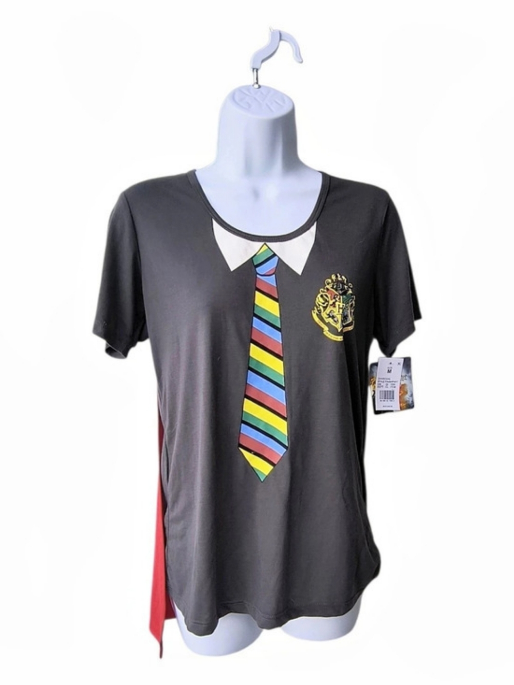 Harry Potter Hogwarts Caped Cosplay Tie Shirt in Gray & Red  Medium NWT